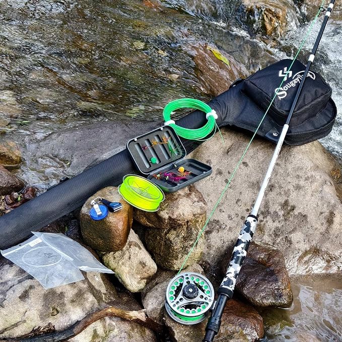 Sougayilang Standard Fly Fishing Combo Starter Kit, 5/6 Weight 9' Fly Rod with SuperPolymer Handle, Accessories, Carrying Case, Fly Box Case & Fishing Flies