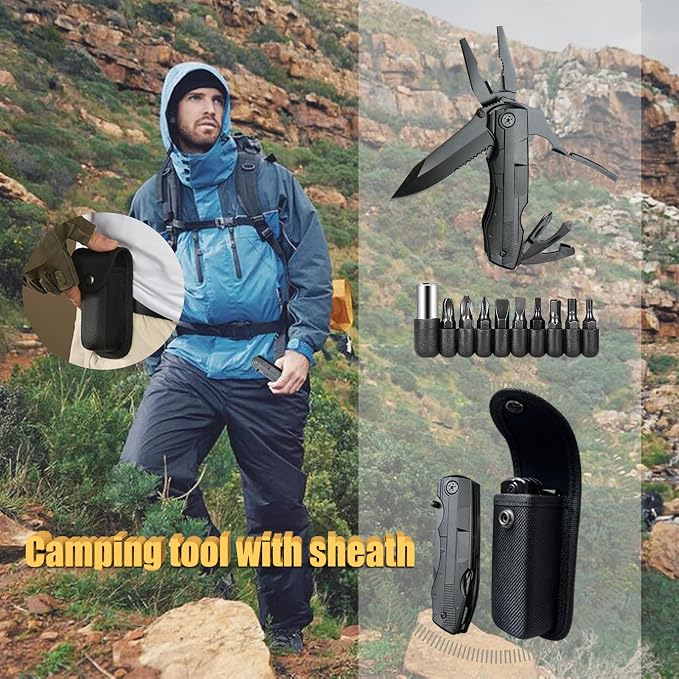 Premium 20-in-1 Folding Multitool Knife & Sheath-Multipurpose Outdoor Pocket Pliers-Fishing Multitool-Tactical,Outdoor,Camping,Hunting Knife-Unique Gifts for Man-Small Gifts For Women/Her
