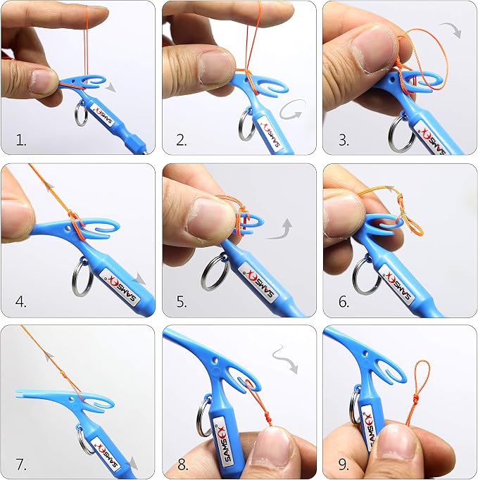 SAMSFX Fishing Hook Removal Tool Hook Quick Removal Device Security Extractor Fish Hook Disconnect Tool, Built-in Loop Tyer, Quick Knot Tying Tool and Hook Sharpener