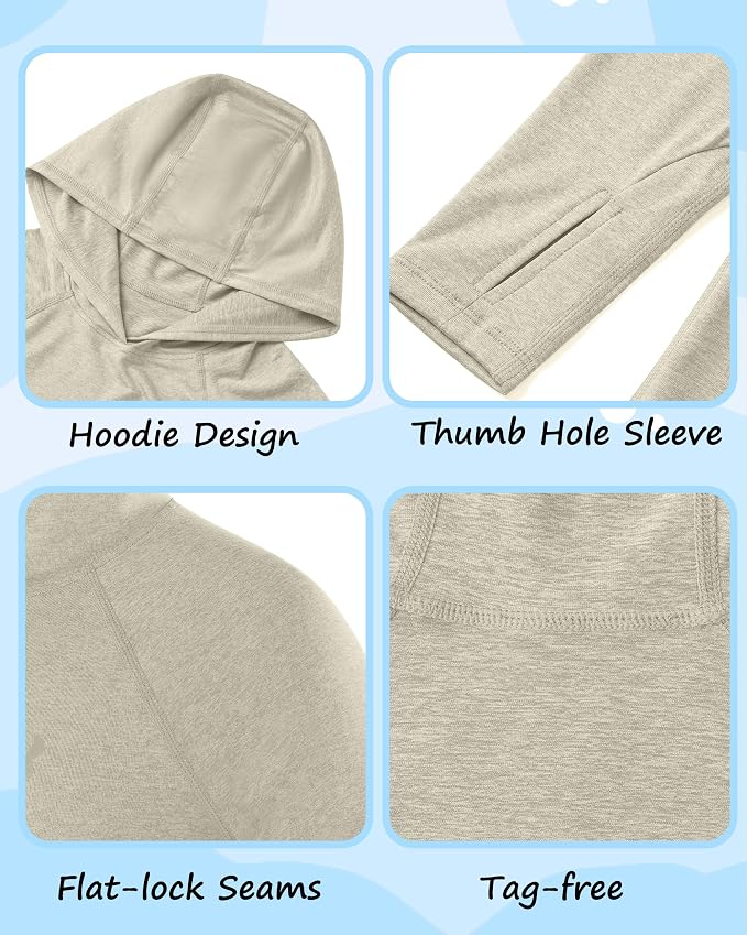 Roadbox Boys Rash Guard Hooded Fishing Shirt, Kids UPF 50+ Long Sleeve Sun Hoodie, Youth UV Protection Beach Swim Shirts