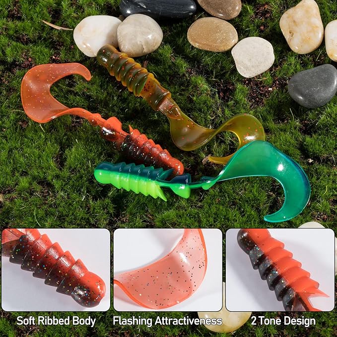 Dr.Fish 10 Pack Grub Fishing Lures 4" Soft Plastic Baits Worm Grub Bass Fishing Lures Swimbait Walleye Saltwater Freshwater