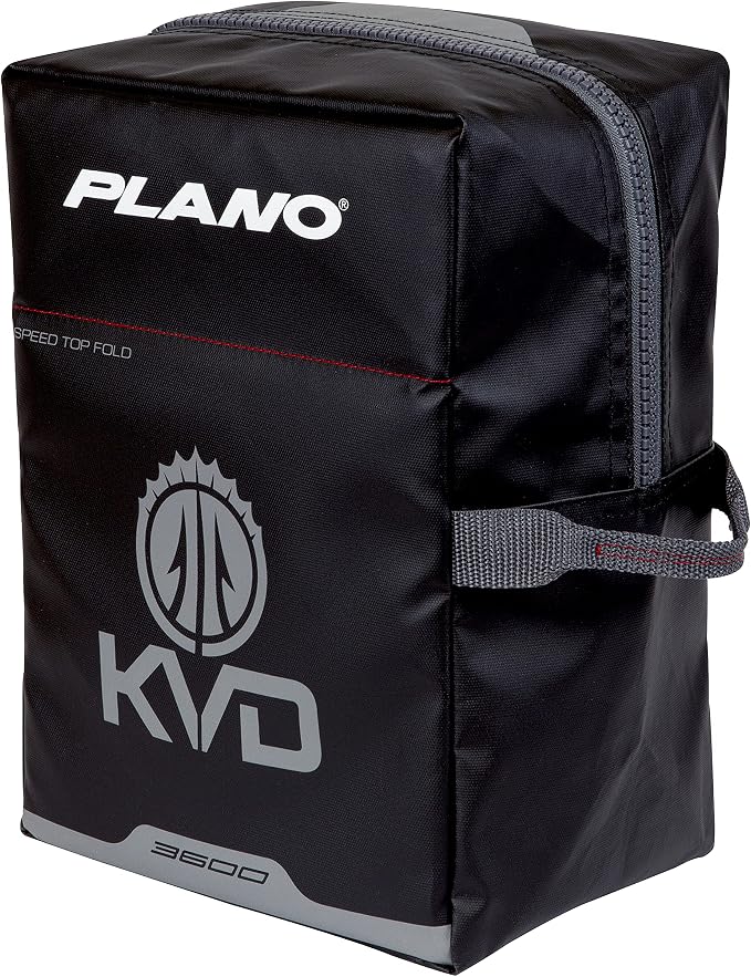 Plano KVD Wormfile Signature Series 3600 Speedbag, Black TPE Coated Fabric with Red Interior and Accents, Premium Soft Fishing Bag, Tackle Storage for Baits & Lures