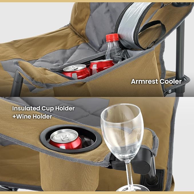 ARROWHEAD OUTDOOR Deluxe Folding Camp Chair – 550lb Capacity Heavy-Duty Quad Chair with Integrated Cooler, Headrest, and Dual Cup Holders.