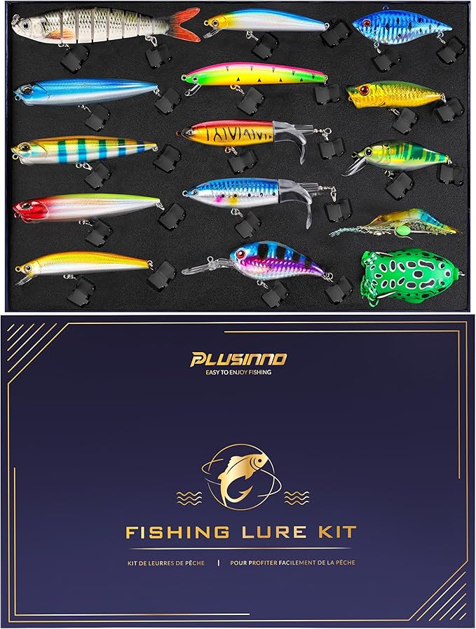 PLUSINNO Fishing Lures - Tackle Box, Bass Fishing Lures for Freshwater and Saltwater, Trout Fishing Gear & Bait, Fishing Gifts for Men,Father