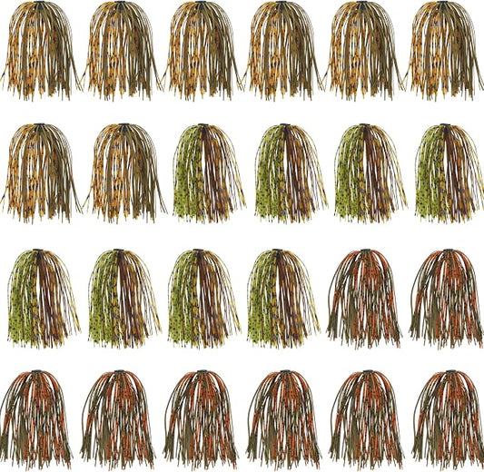 Silicone Jig Skirts Spinnerbait Skirts Replacement 12/24 Bundles DIY Bass Fishing Jigs Lure Skirts for Spinner Bait Buzzbaits Squid Jig Spoon Blade Fly Tying Material