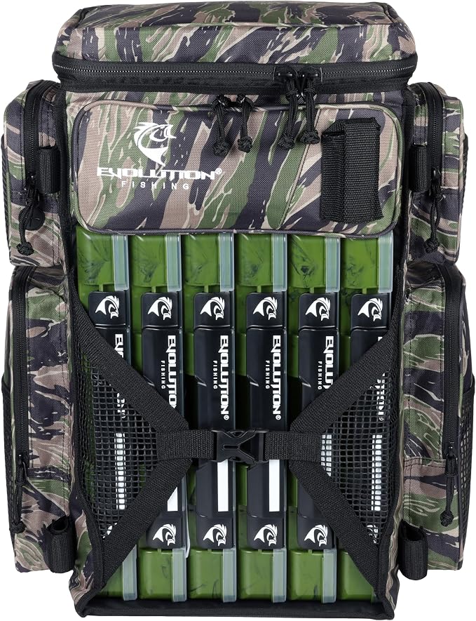 Evolution Fishing Drift Series Tackle Backpack, Outdoor Rucksack w/ 6 Fishing Tackle Trays, Heavy Duty