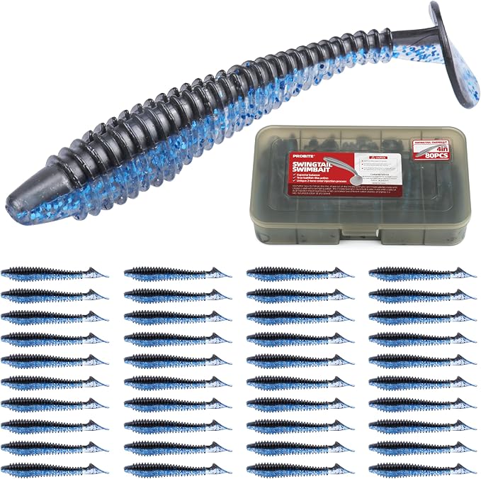 Paddle Tail Swimbaits 100/80/50PCS, 5/4/3/2 inch Soft Fishing Lures Bulk Pack – Durable Lifelike Action Lures for Bass, Trout, Crappie – Freshwater & Saltwater Fishing Gifts