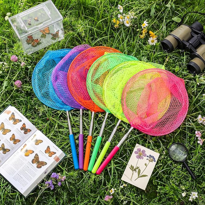 Sosation Kids Telescopic Butterfly Fishing Nets Colorful Bug Catching Nets Outdoor Tools for Catching Butterfly Insects Bug Fish Ladybird, Extendable from 6.5 Inch to 34 Inch