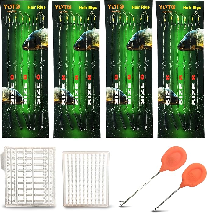 YOTO 24PCS-Carp-Fishing-Hair-Rigs,Carp Fishing Gear with Wide Gape Hook,Zig Rigs Carp Fishing Kit with Carp Accessories