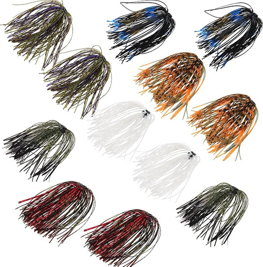 Silicone Jig Skirts Fishing Lures 50 Strands Bass Fishing Jigs Spinnerbait Skirts Replacement Kit Squid Jig Spinner Bait DIY Fishing Lures 12/24 Bundles