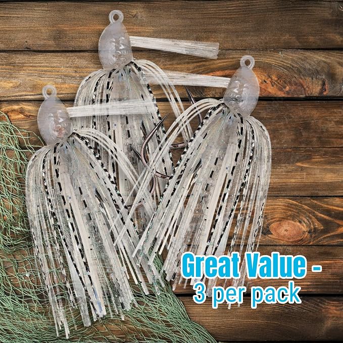 Reaction Tackle Swim Jigs for Bass Fishing - Weedless Bait Design Fishing Lures and Silicone Skirt - Also Pike, Walleye and Muskie and More (3-Pack)