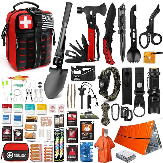 Survival First Aid Kit, 190 Pcs Survival Gear and Medical Supplies, Military IFAK EMT Molle Tactical Pouch for Outdoor, Camping, Hiking, Car, Vehicles and More