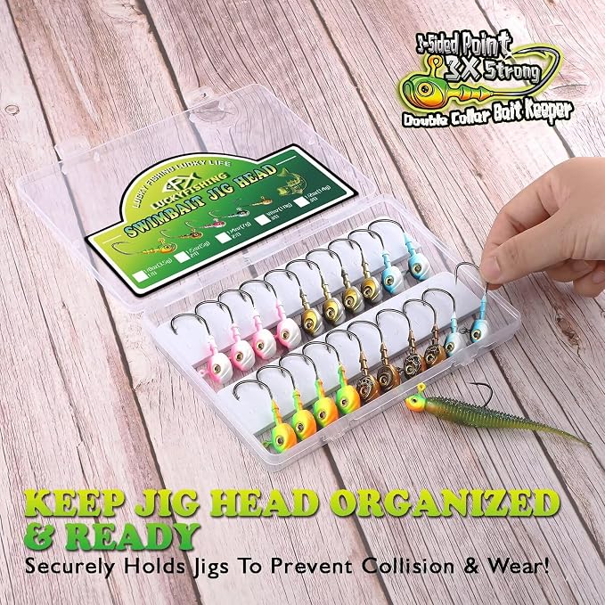 LUCKYFISHING Swimbait Jig Head 40/30/25/20/15Pcs Freshwater Saltwater Jig Heads for Bass Walleye Trout Fishing Gifts for Men 1/8oz 1/5oz 1/4oz 3/8oz 1/2oz