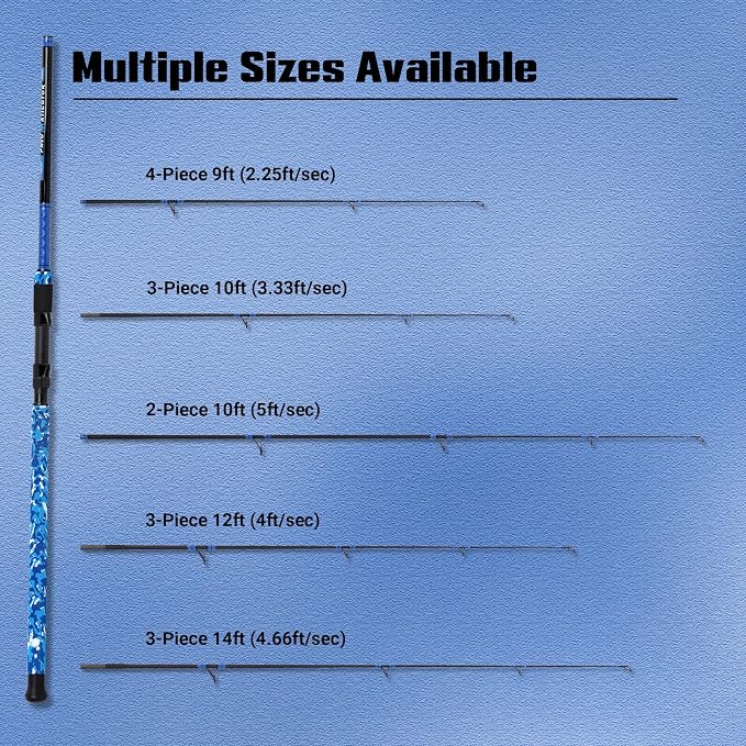 Fiblink Surf Rod,Portable Travel Fishing Rod,Spinning Rod with Blue Camouflage Handle,2Piece/3Piece/4Piece Carbon Fiber Fishing Rod (9ft/10ft/12ft/14ft)