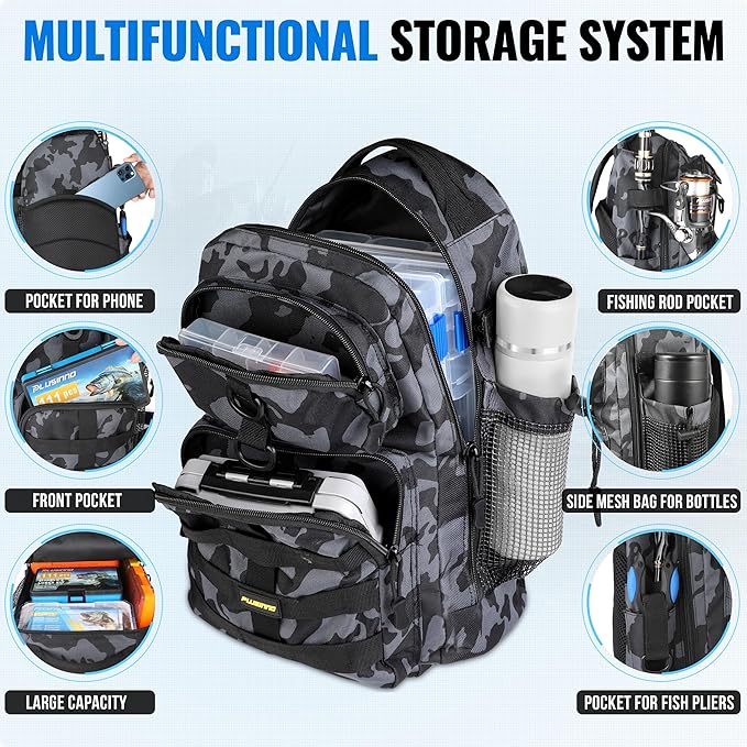 PLUSINNO Fishing Gear- Fishing Rod and Reel Combos, Fishing Backpack, Fishing Net, Fishing Bag with Rod Holders and Tackle Box for Freshwater/Saltwater, Fishing Gifts for Men
