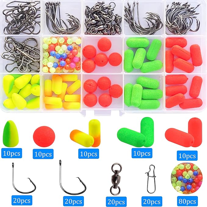 Pompano Rigs Making Kit Surf Fishing Rig Saltwater Fishing Accessories Bottom Rig Parts Pompano Snell Floats Fishing Beads Circle Hooks Fishing Swivels Duo Lock Snaps Pompano Rigs for Surf Fishing
