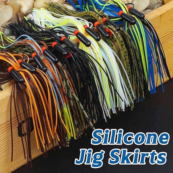 Silicone Spinnerbait Skirts Replacement Jig Skirts Kit with Tube Rattles, 12/18/24 Bundles DIY Fishing Lures Buzzbait Spoon Blade Squid Jig Fly Tying Material