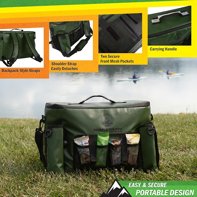 Kayak Cooler - 18L Seat Back Fishing Cooler - Water-Resistant Insulated Bag - 8-12 Hour Cooling Time - Kayak Accessories by Wakeman Outdoors