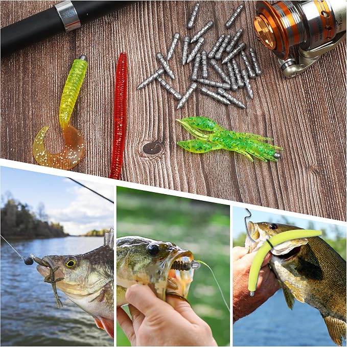 50pcs Fishing Nail Weights Kit Insert Sinkers Wacky Worm Weights for Bass Fishing Soft Plastic Lures Nail Sinkers Wacky Rig Neko Rig Insert Pencil Sinker Weight Kit 4 Sizes