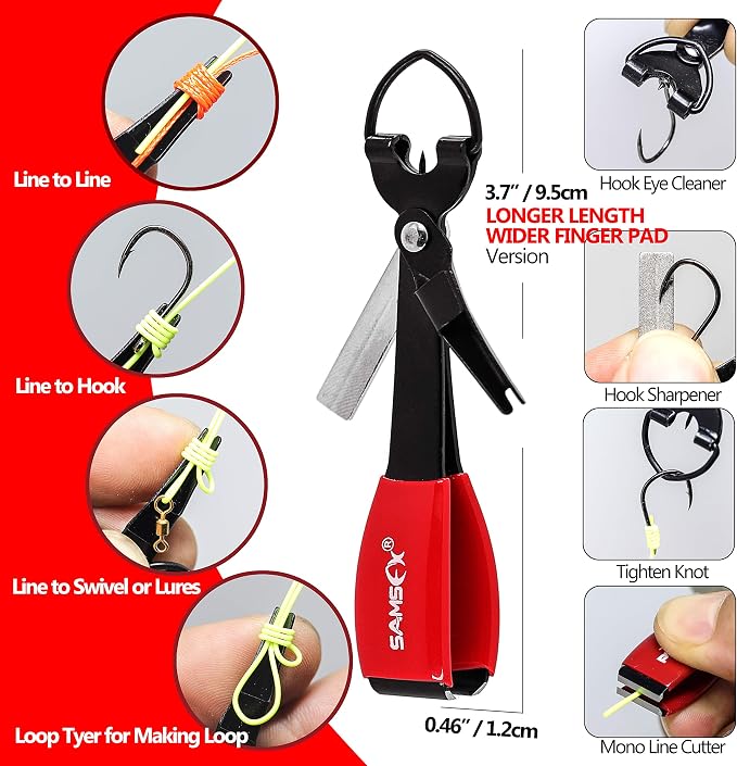 SAMSFX Aluminum Fishing Pliers Hook Remover Braid Line Cutter with Coiled Lanyard, Fly Fishing Knot Tying Tool & Retractors