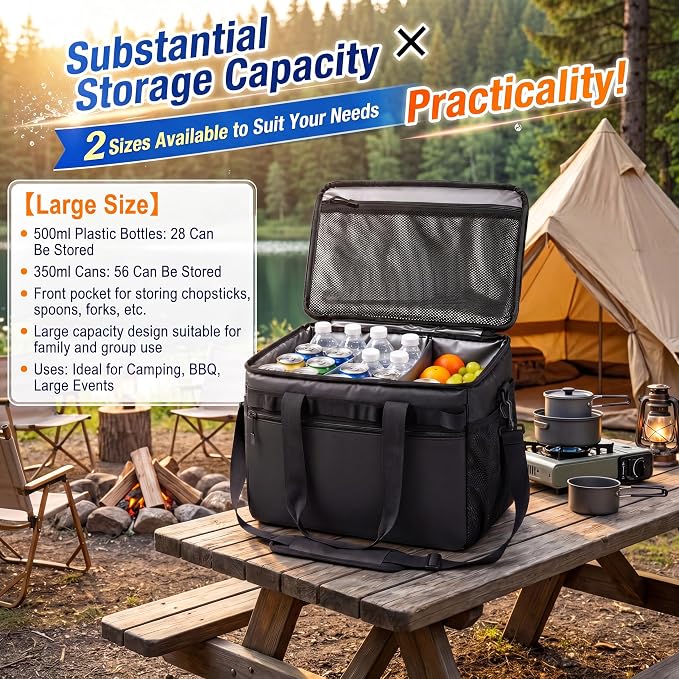 Insulated Cooler Bag 38L Leakproof Soft Cooler Tote Dual Compartment Waterproof Beach Ice Chest,Collapsible Bag Organizer Holds 50 Cans for Camping Picnic Travel Fishing Grocery Sports Event
