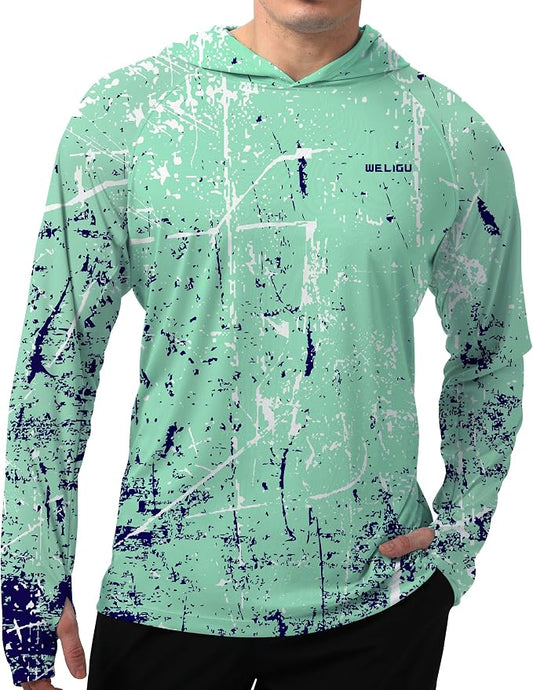 Men's UPF 50+ Sun Protection Hoodie Shirt Long Sleeve SPF Fishing Outdoor UV Hiking Lightweight Shirts