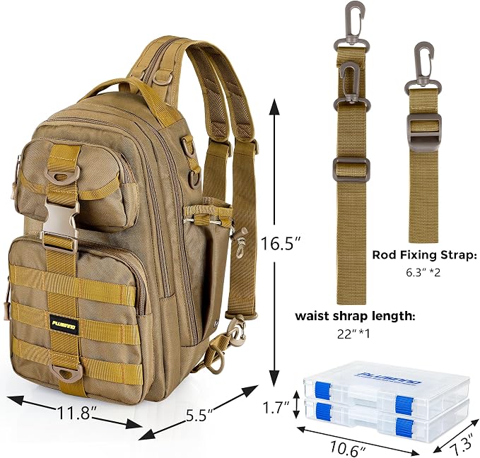 PLUSINNO Fishing Backpack Tackle Bag, Water-Resistant Backpack with Rod Holder, Ideal Gifts for Men