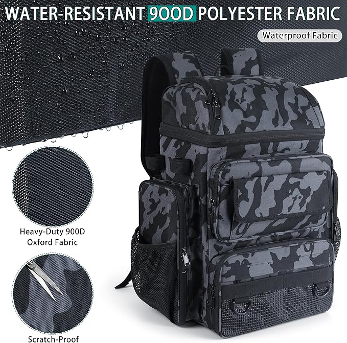 Fishing Backpack with Tackle Boxes,45L Large Waterproof Fishing Bag with Fishing Gear,Fishing Gifts for Men Women,Gear Combo Kit,Black