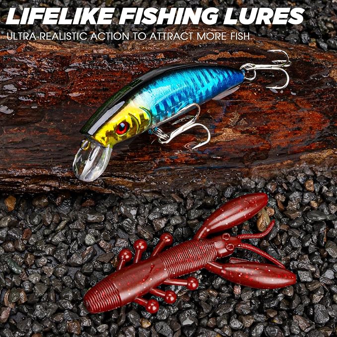 THKFISH 400PCS Fishing Lures Accessories Kit with Large 3-Layer Tackle Box Complete Freshwater Bass Fishing Gear Tools Set with Pliers, Fish Scale, Crankbait, Hooks, Weights Gift for Men