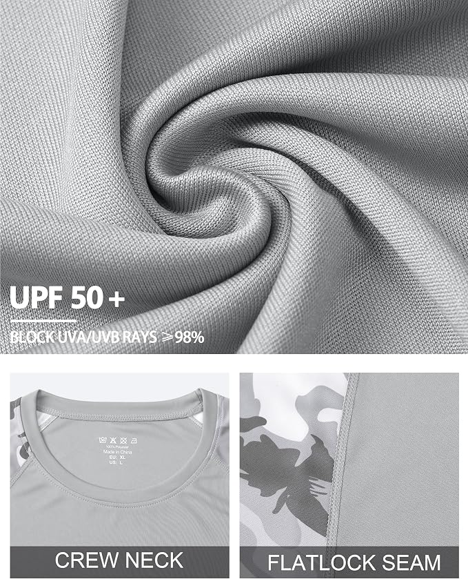FISHEAL Men's Long Sleeve Fishing Shirts, UPF 50+ Camo Sun Protection Rash Guard, UV Shirt for Swimming Hunting Outdoor