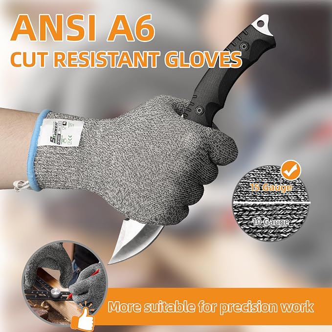 Schwer 2 Pairs ANSI A6 Cut Resistant Gloves, Food Grade Cutting Gloves for Kitchen Food Prep, Mandoline Gloves for Meat Cutting, Oyster Shucking, Knife Proof, Wood Carving, CR1401, XL