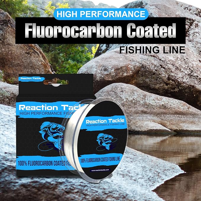 Reaction Tackle Fluorocarbon Coated Fishing Line, 350yds - Superior Strength, Low Visibility, Abrasion Resistant - Ideal for Freshwater or Saltwater Fishing, Monofilament Upgrade