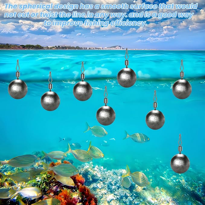 50Pcs Round Fishing Weights Sinkers Ball Fishing Weights Casting Drop Shot Sinkers Catfishing Sinkers Lead Weights Sinkers with Barrel Swivels for Saltwater Freshwater Fishing-(3.5-10g)