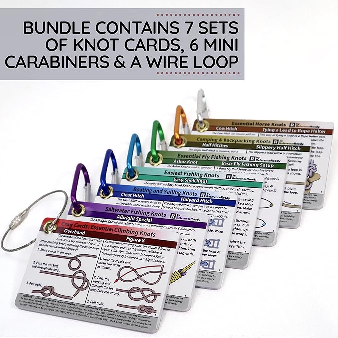 Complete Knot Card Bundle - 7 Pocket Guides Show How to Tie 76 Knots - Includes a Waterproof Booklet for Outdoors, Boating, Climbing, Horse, Easy Fishing, Fly Fishing, and Saltwater Angling