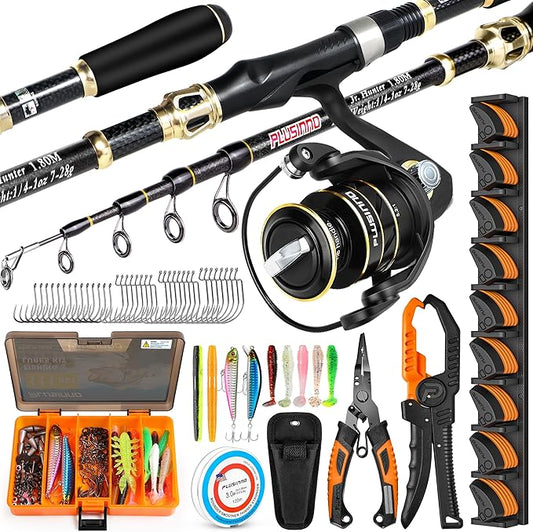 PLUSINNO Fishing Gear,Full Fishing Pole kit Include Fishing Rod and Reel Combo, Tackle Box with Fishing Lures, Fishing Accessories, Fishing Pliers,Fishing Gifts for Men with Fishing Tool Kit