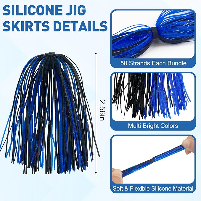 Silicone Jig Skirts Spinnerbait Skirts Replacement 12/24 Bundles DIY Bass Fishing Jigs Lure Skirts for Spinner Bait Buzzbaits Squid Jig Spoon Blade Fly Tying Material