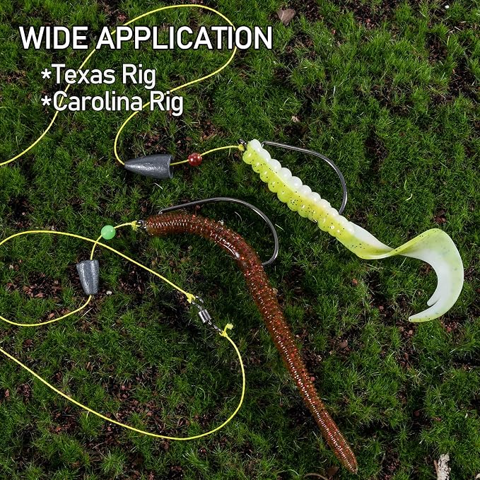 Dr.Fish EWG Hooks Bass Fishing Worm Hooks Extra Wide Gap Freshwater Fishing Carolina/Texas Rig