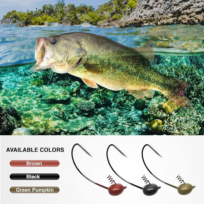 Reaction Tackle Tungsten Shaky Head Jigs for Bass Fishing - Premium Fishing Hooks, Ideal Shaky Head Jig to Catch Big Bass and Other Fish - (5-Pack)