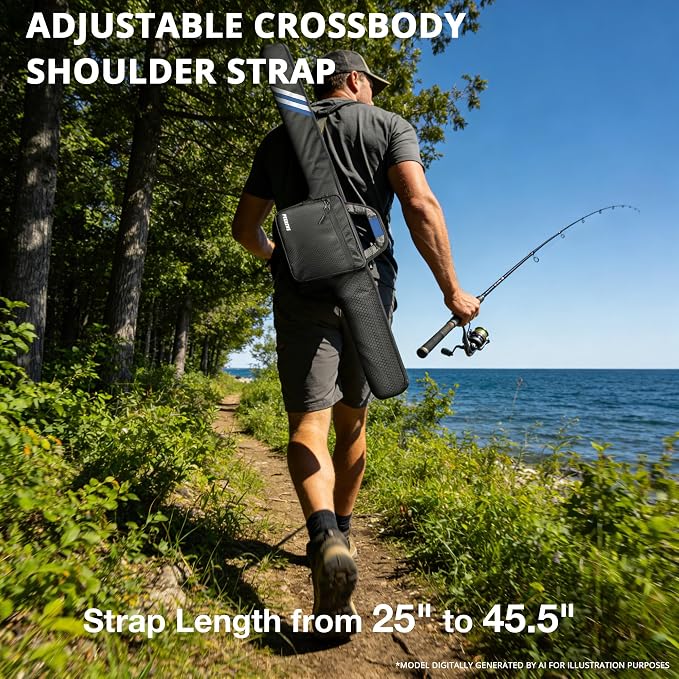PEKREWS Fishing Rod Case, 52inch Fishing Pole Bag (3.9ft-4.4ft) with Tackle Pockets, Fits Break-Down Spinning, Casting Rod Reel Combo, Padded Soft Rod Bag with Strap Handle, Pole Travel Case, Blue