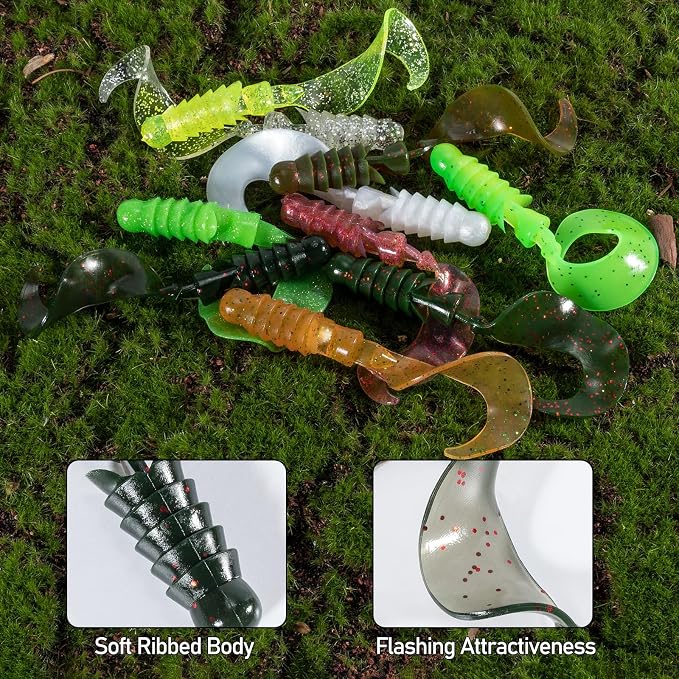 Dr.Fish 10 Pack Grub Fishing Lures 4" Soft Plastic Baits Worm Grub Bass Fishing Lures Swimbait Walleye Saltwater Freshwater