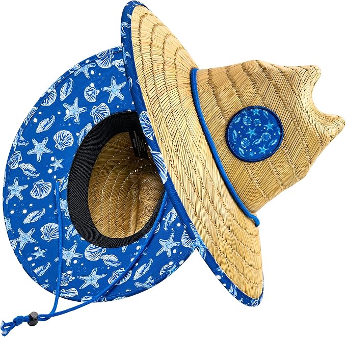 grinderPUNCH Lifeguard Hat Mens Straw Sun Hat for Outdoor American Flag USA Patriotic Straw Beach Fishing Straw Hat for Men