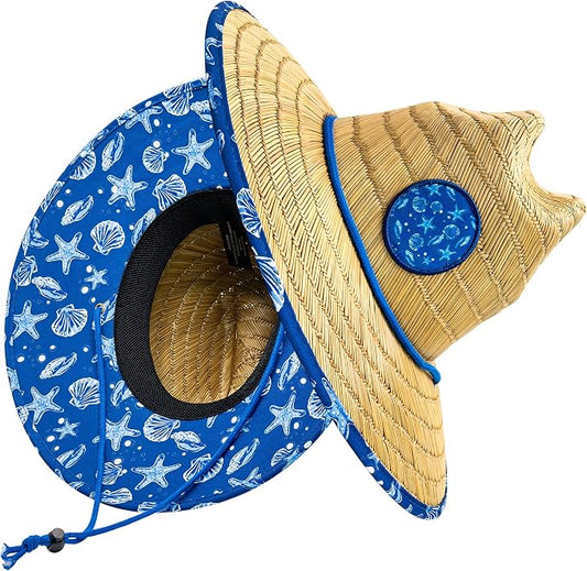 grinderPUNCH Lifeguard Hat Mens Straw Sun Hat for Outdoor American Flag USA Patriotic Straw Beach Fishing Straw Hat for Men