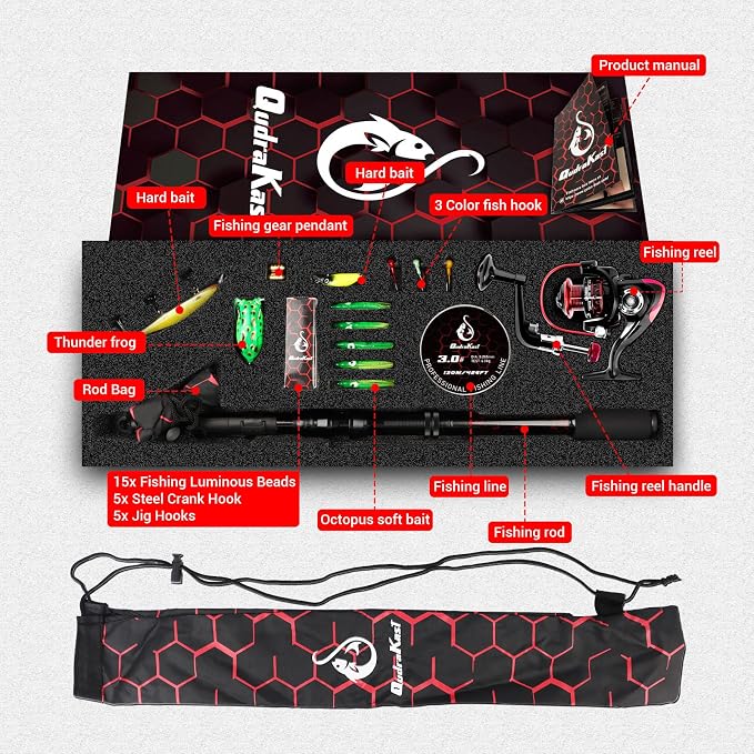 Fishing Rod and Reel Combos, Unique Design with X-Warping Painting, Carbon Fiber Telescopic Fishing Rod with Reel Combo Kit with Tackle Box, Best Gift for Fishing Beginner and Angler