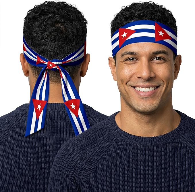Tie Headband for Women & Men, Flag Patterned Sports Sweatband Head Wrap, Hair Bandana Accessory, 40" x 2.4"