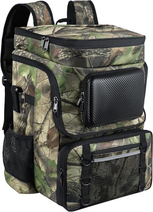Fishing Backpack with Rod Holder X-Large 60L Tackle Gears Bag with Cooler for Storage Tackle Box and Fishing Accessories Stuff, Fish Gifts for Men Woman-Yellow Camo