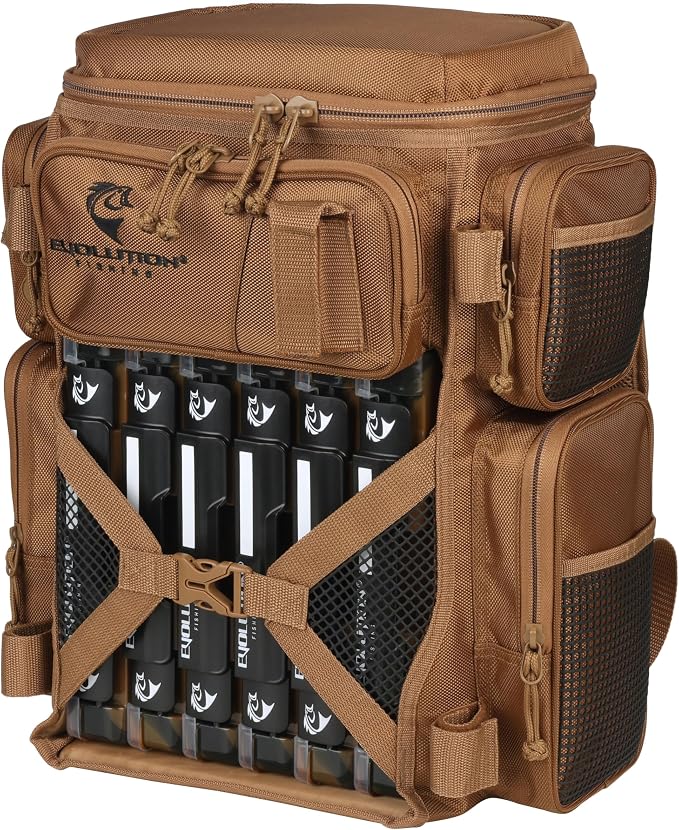 Evolution Fishing Drift Series Tackle Backpack, Outdoor Rucksack w/ 6 Fishing Tackle Trays, Heavy Duty