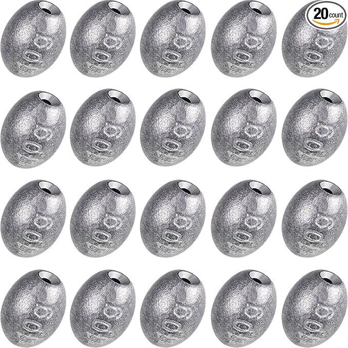 Sumind 20 Pieces Egg Sinkers Fishing Bass Weights Drop Egg Sinker Fishing Bottom Tackle Casting for Olive Freshwater Saltwater, 10g, 3/8oz