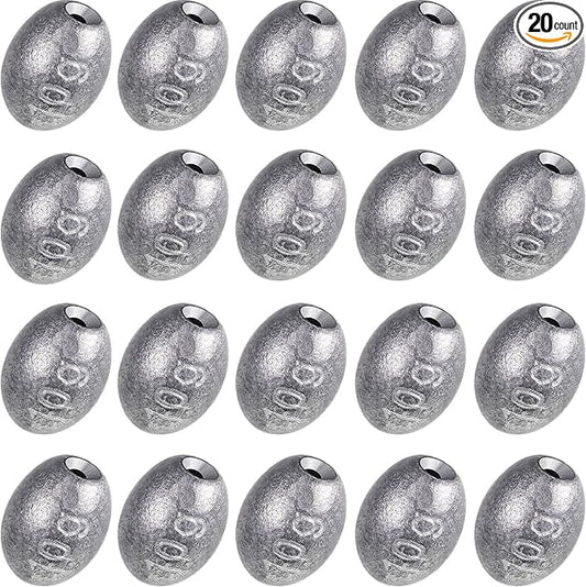 Sumind 20 Pieces Egg Sinkers Fishing Bass Weights Drop Egg Sinker Fishing Bottom Tackle Casting for Olive Freshwater Saltwater, 10g, 3/8oz