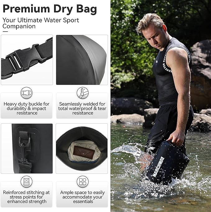 MARCHWAY Floating Waterproof Dry Bag Backpack 5L/10L/20L/30L/40L, Roll Top Sack Keeps Gear Dry for Kayaking, Rafting, Boating, Swimming, Camping, Hiking, Beach, Fishing
