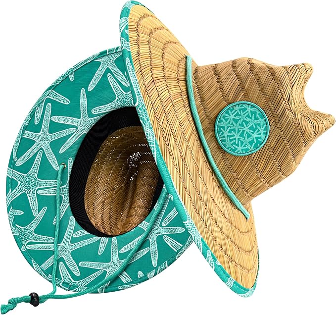 grinderPUNCH Lifeguard Hat Mens Straw Sun Hat for Outdoor American Flag USA Patriotic Straw Beach Fishing Straw Hat for Men